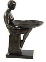 French Art Deco Nude Bronze with Stag Tray
