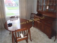 TABLE, 4 CHAIRS, CHINA CABINET AND TEA CART