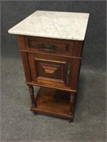 Marble Top Carved Wood End Table