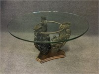 3/4" Round Glass Top Table with Uniquely Carved