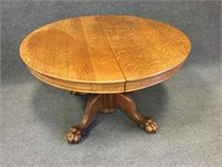 48" Round Oak Dining Table w/ Claw Feet