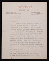 T. S. Eliot, Typed Letter Signed, 1929