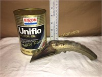 Old metal oil spout & Exxon oil can