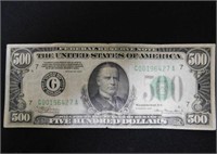 1934 U.S. $500 FEDERAL RESERVE NOTE - CHICAGO