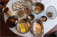 misc. silver serving pieces; tray; bread