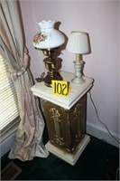 two small lamps and pedestal