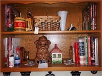 Lot #145 Contents of two tier kitchen shelf to