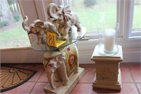 two elephant tables; two figurines