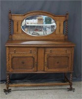 Antique Oak Buffet Sideboard Server with Mirror