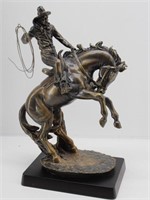 Bronze Colored Bucking Horse & Rider Statue