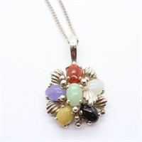 Sterling Pendant w/Polished Stones & Chain
