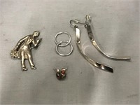 Sterling Silver Pierced Earrings & Brooch