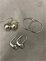 3 Pairs of Sterling Pierced Earrings
