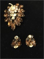 Vintage Rhinestone Brooch & Earrings Set