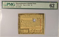 Certified UNC Massachusetts Colonial Note.