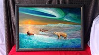 Original oil on canvas walrus and polar bears