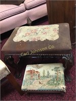 LOT OF 2 NEEDLEPOINT FOOT STOOLS (AS IS)