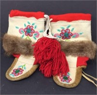 Beaded & Fur Decorated Moccasins