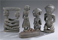 Group of 5 carved wooden objects. DRC 20th c.