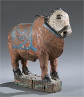 Teak wooden cow pull toy, 20th century.
