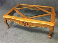 Carved Oak Glass Top Coffee Table