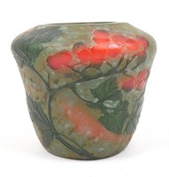 Cameo Art Glass Vase Red & Green