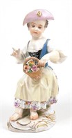Antique Meissen Figurine Girl with Flower Basket