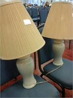 2 beige glass lamps w/Shades