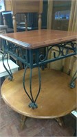 Wrought iron wood top side table