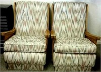 (2) Southwest Design Print  Wood Lounge Chairs