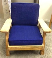 Blue Cushion Wooden Arm Chair