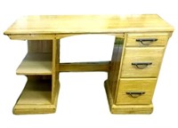 Wood Desk With Side Shelves & Drawer Storage