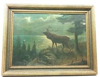 Framed Bugling Elk Oil on Canvas (26"×20.5")