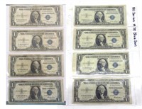 (8) 1935 Series Blue Seal $1 Certificates