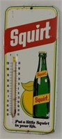 1977 SQUIRT EMBOSSED, SELF FRAMED TIN THERMOMETER