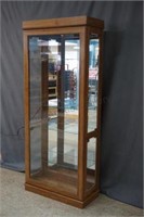 Oak Finished Mirror Backed Lighted Curio Cabinet