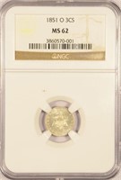 Scarce UNC 1851-O Three Cent Silver.