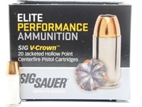 20rds Sig Sauer 380auto 90gr V-Crown Cartridges