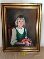 Oil Painting of Young Girl and Flowers