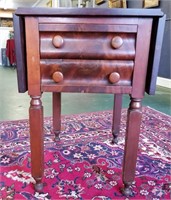 Antique Flame Mahogany 2-Drawer Drop-Leaf Stand