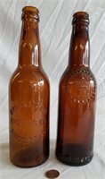 (2) Antique Amber Glass Beer bottles