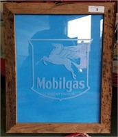 Mobilgas Etched Glass in Barn Wood Frame