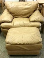 Tan Leather Chair & Matching Ottoman