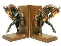 Bronze Horse Bookends w/Wood Bases (8"×5.25"×3.5")