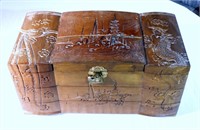 Oriental Hand Carved Wood Vintage Jewelry Box