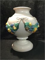 Vintage Pottery Vase with 3 D Fruit Swag