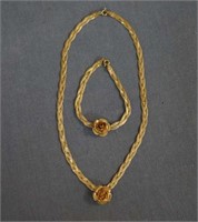 Sterling 925 Gold Plated Rose Necklace & Bracelet
