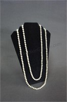 30" Flapper White Pearl Glass Bead Necklace