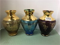 Trio of Gold Trimmed Vases