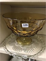 Amber Glass Pedestal Bowl Lot